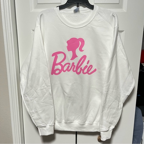 Barbie Inspired NEW white pink long sleeve crewneck sweater - Picture 2 of 4